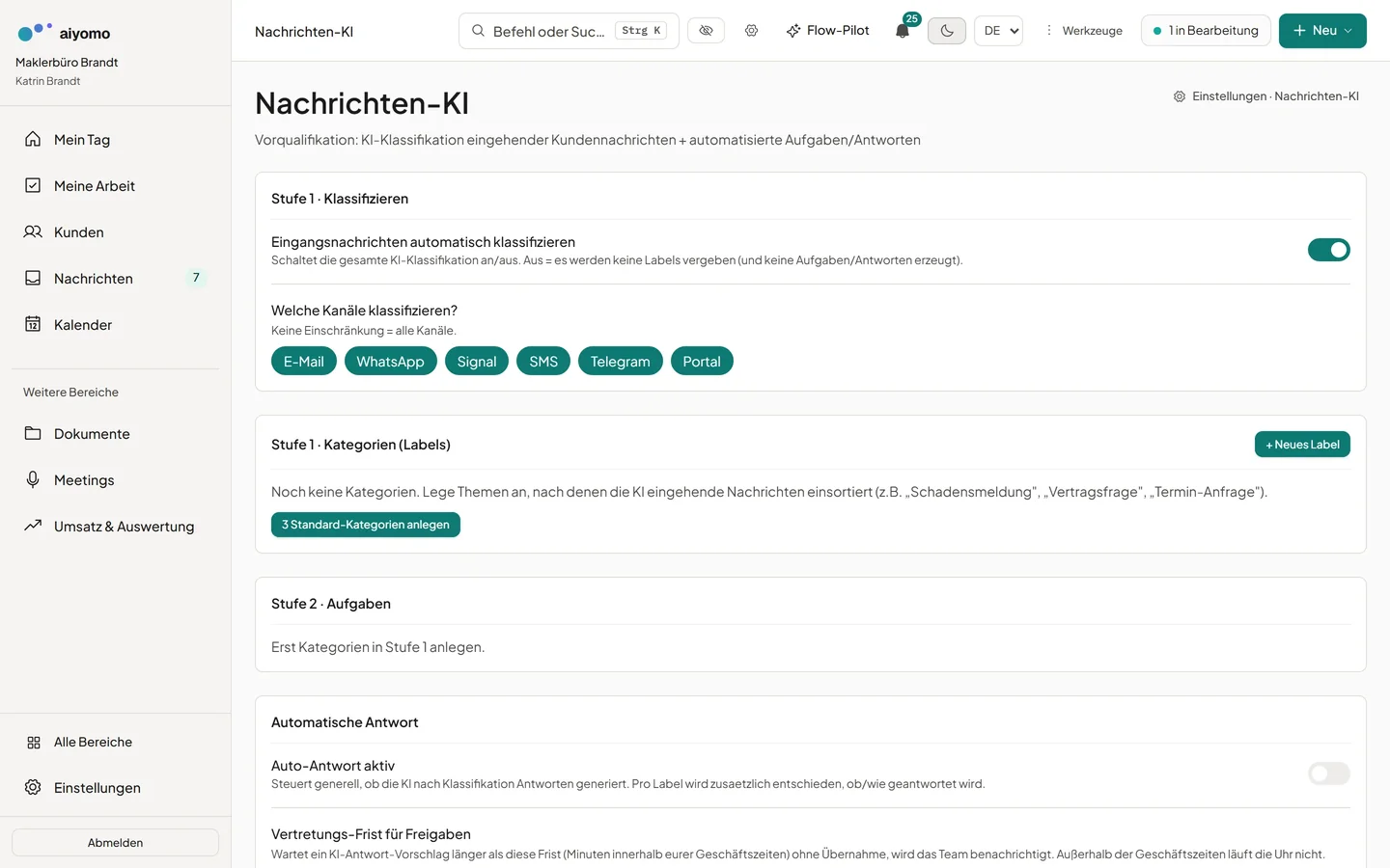 aiyomo Nachrichten-KI: automatische Klassifikation eingehender Nachrichten über alle Kanäle